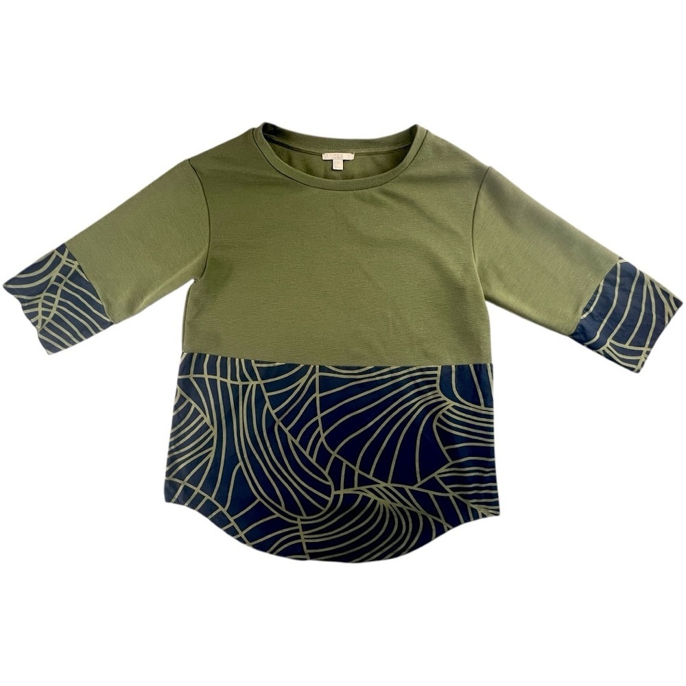 COS Women’s 3/4 Sleeve Oversized Tunic Blouse In Olive/Navy In Size XS